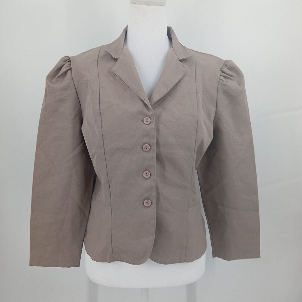 womans vintage cristina's size 13/14 jacket blouse button front top brown beige
